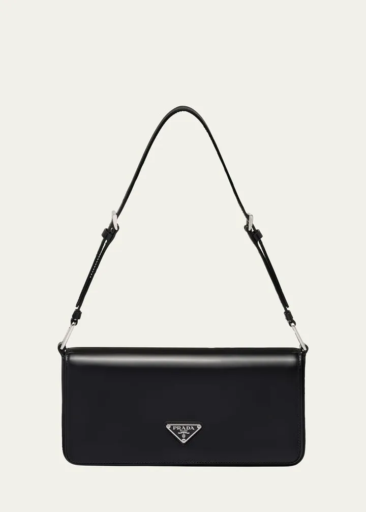 Triangle Logo Brushed Leather Shoulder Bag