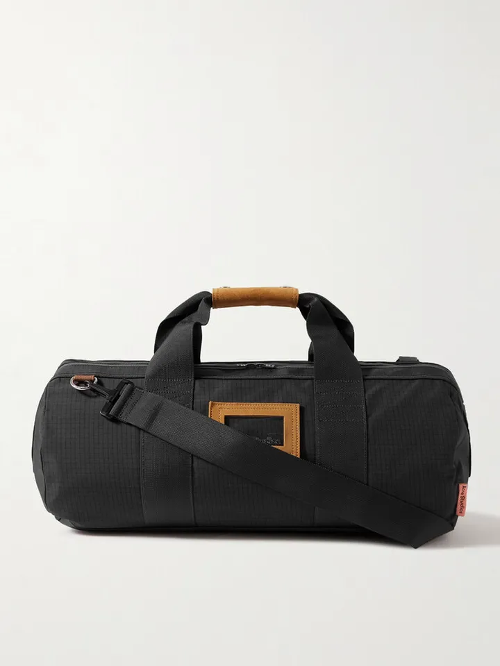 Suede-Trimmed Nylon-Ripstop Duffle Bag