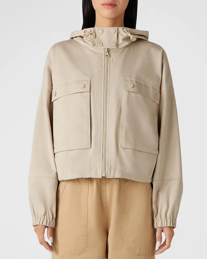 Cotton Twill Hooded Crop Jacket