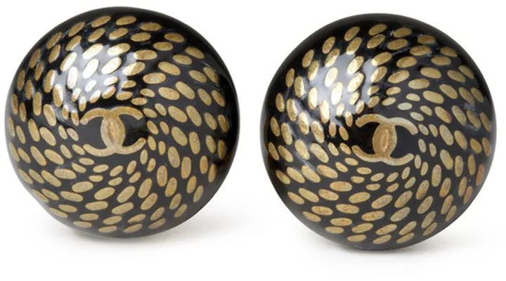 Black and Gold CC Logo Round Clip On Earrings