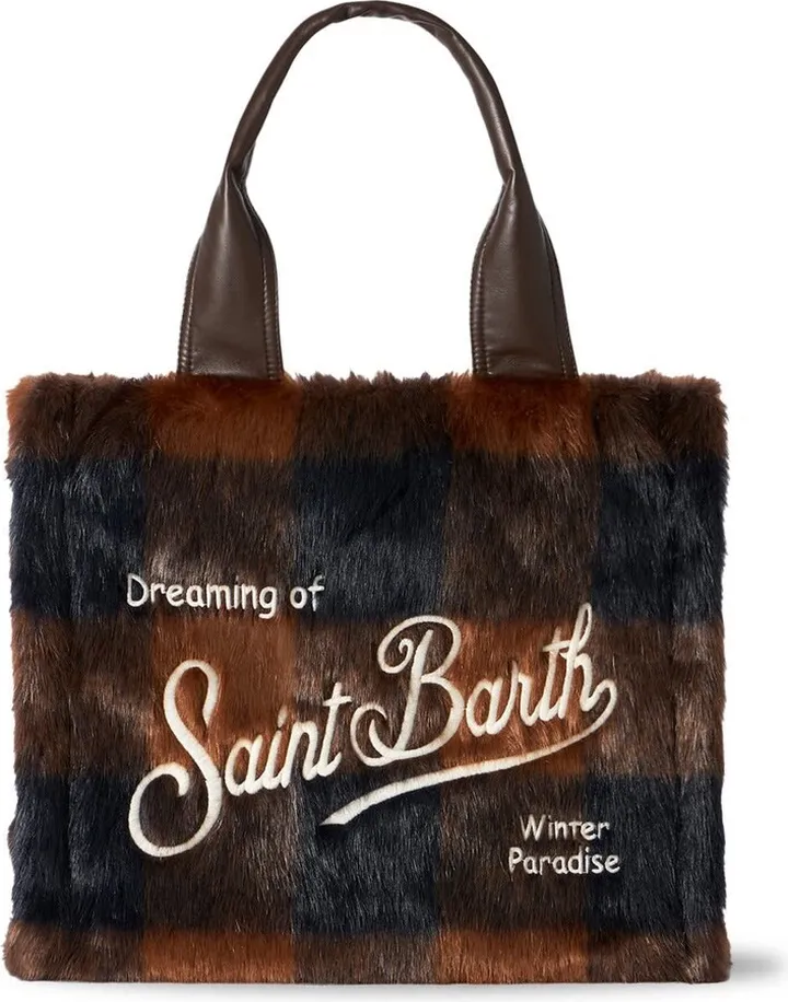 Brown Check Furry Handbag