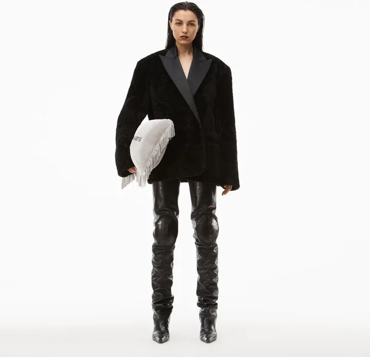 Alexander Wang Women's Tuxedo Coat In Short Curly Shearling Black
