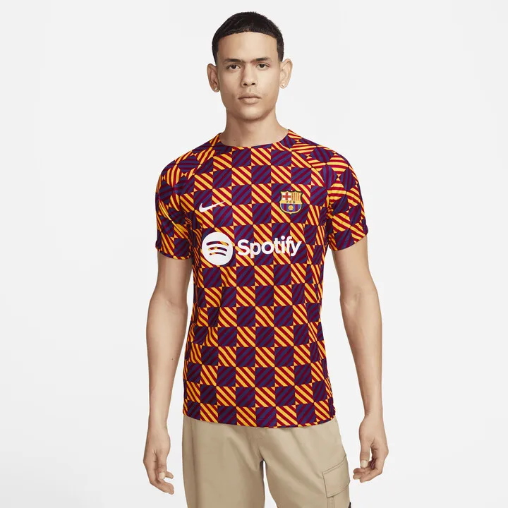 FC Barcelona Nike Men's Dri-FIT Pre-Match Soccer Top in Yellow