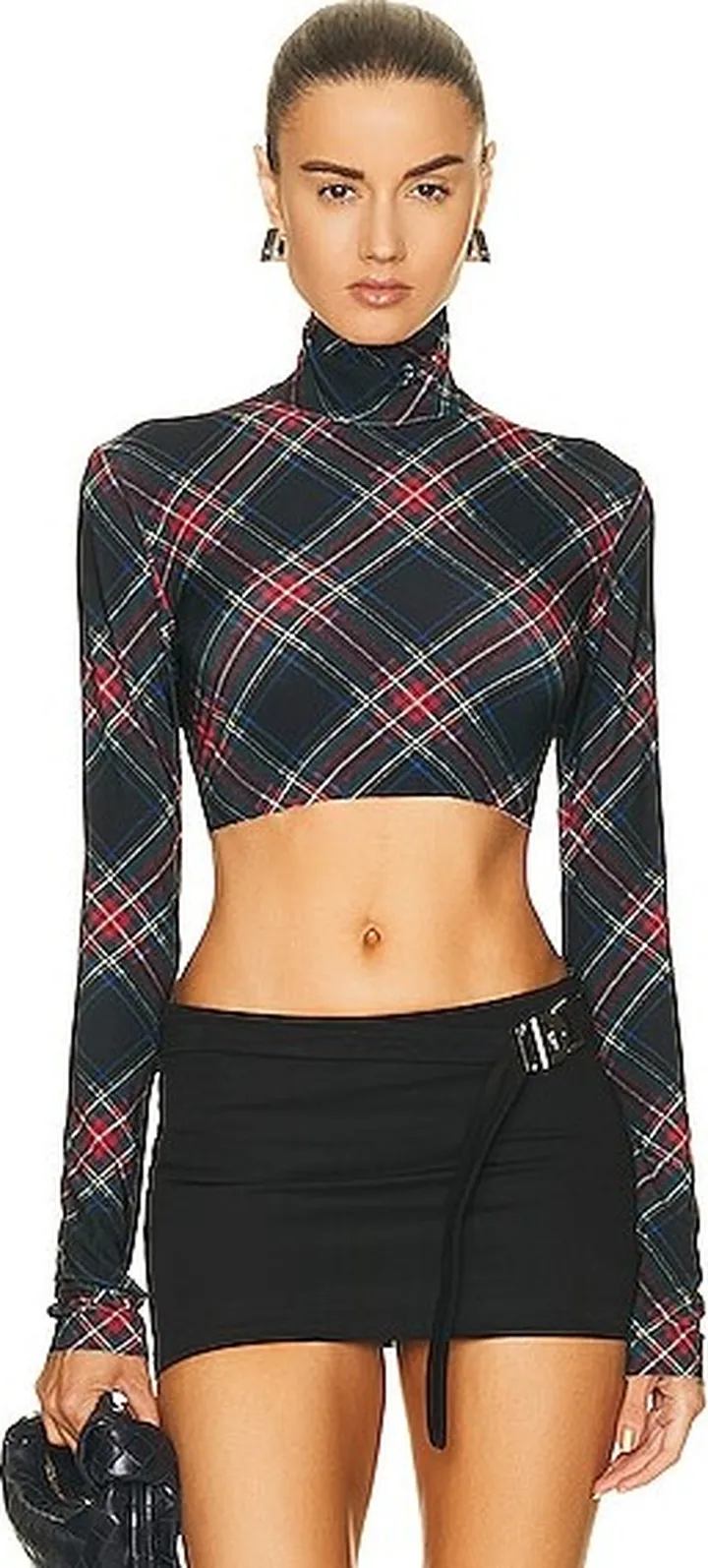 Norma Kamali Long Sleeve Turtleneck Cropped Top in Black
