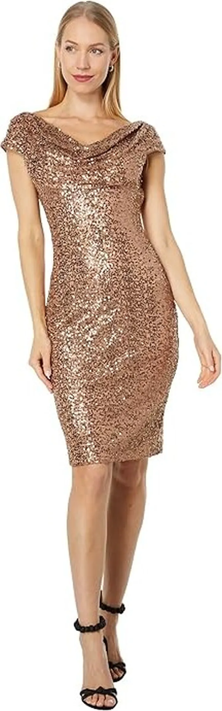 Vince Camuto Cap Sleeve Dress with Drape Neck and Drape Back (Bronze) Women's Clothing