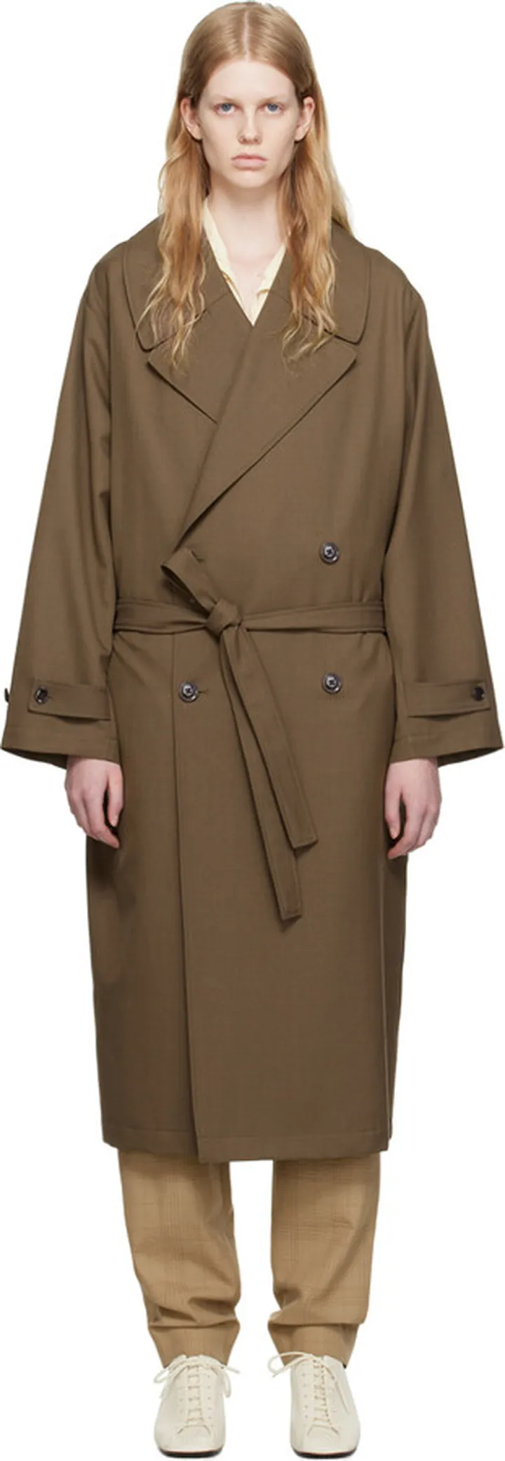 LEMAIRE Brown Double-Breasted Trench Coat