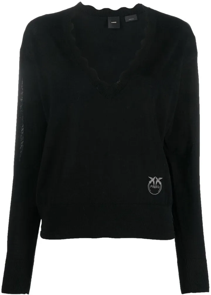 embroidered-logo V-neck jumper