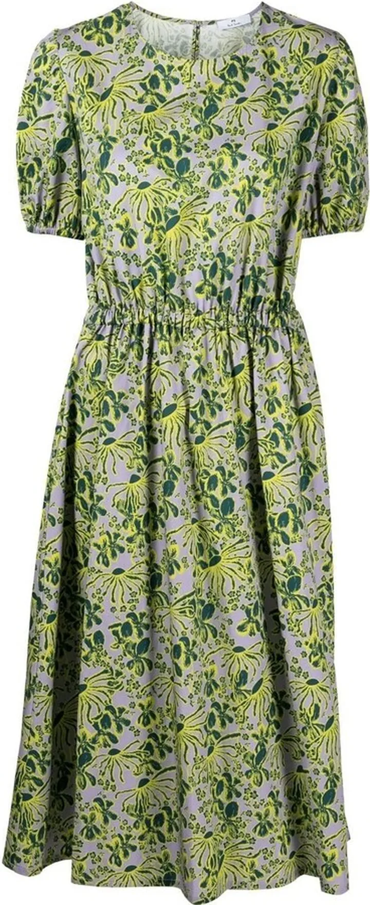 Floral-Print Short-Sleeved Midi Dress