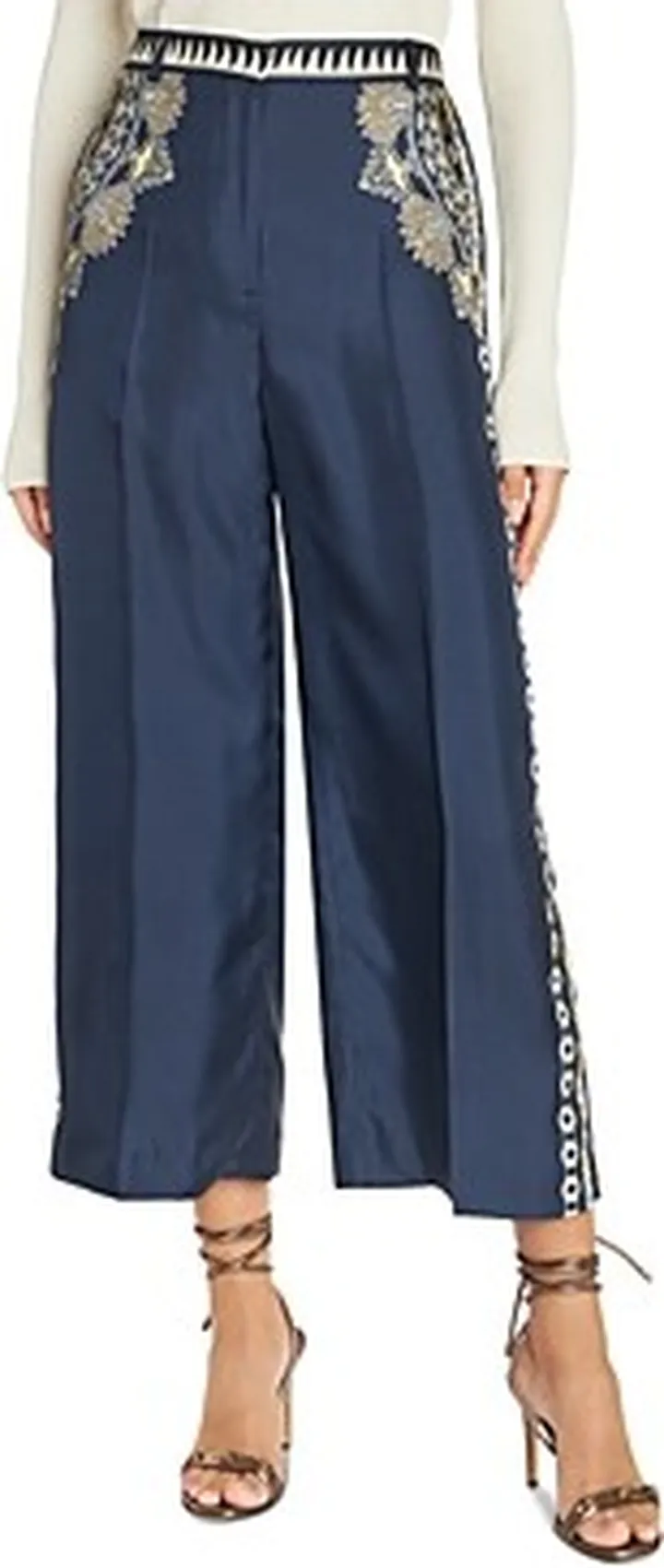 Etro Printed High Rise Cropped Silk Pants