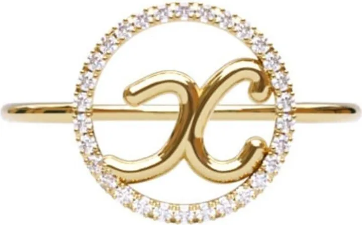 18kt Yellow Gold X Initial Circle Diamond Ring