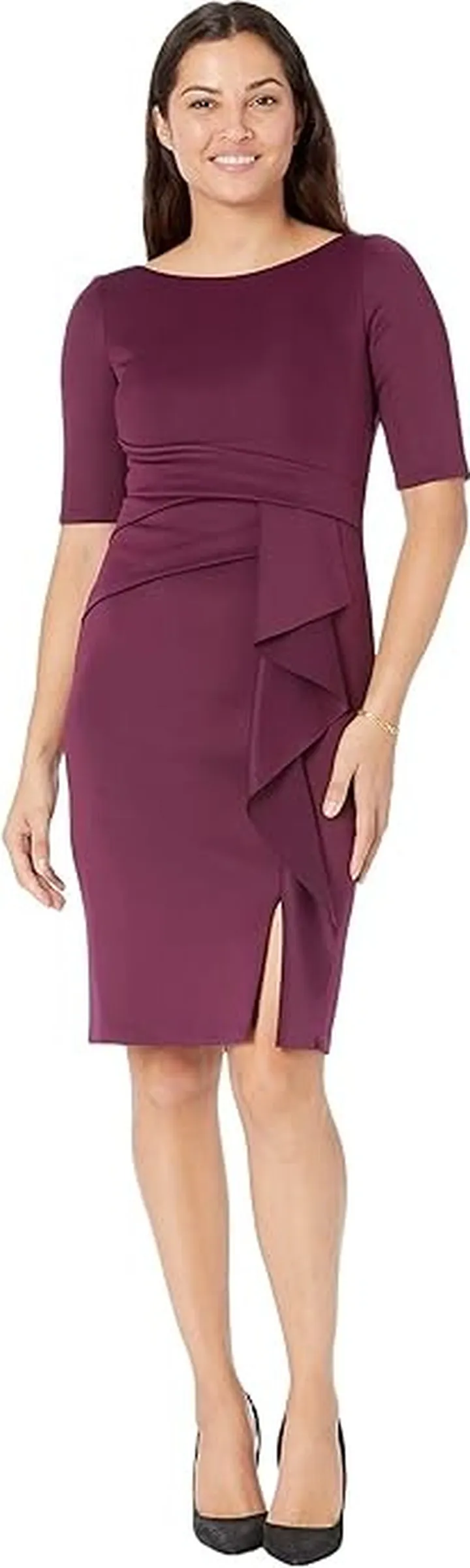 Vince Camuto Scuba Waist Tuck Ruffle Skirt Bodycon (Wine) Women's Clothing