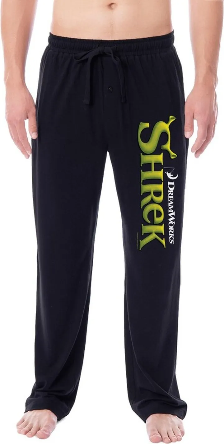 DreamWorks Shrek Men's Movie Film Title Logo Character Sleep Pajama Pants (XXXL) Black