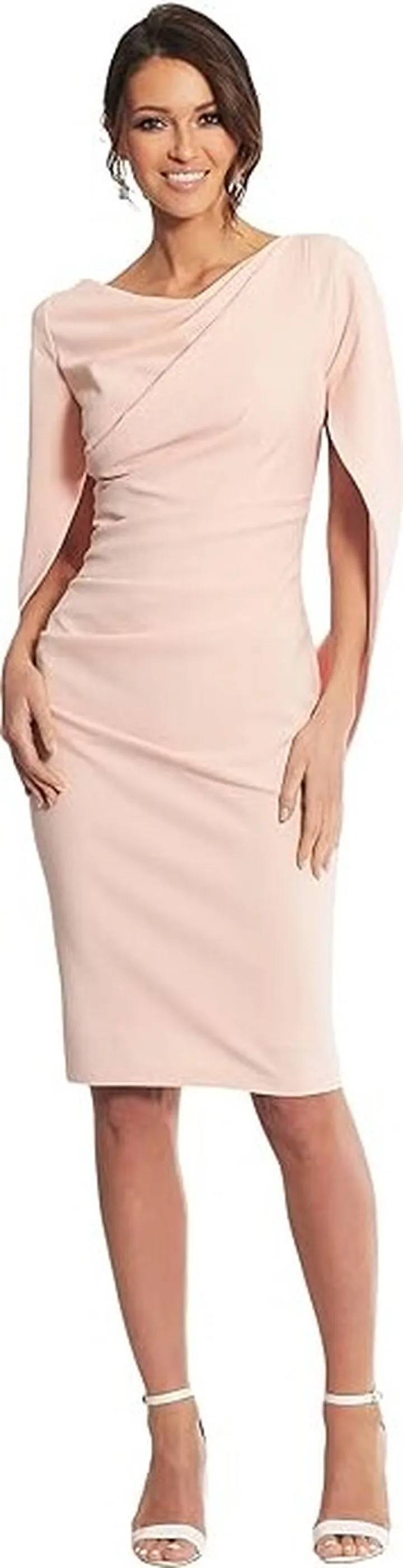 Betsy & Adam Short Ruched Crepe Drape Back Sleeve (Blush) Women's Dress