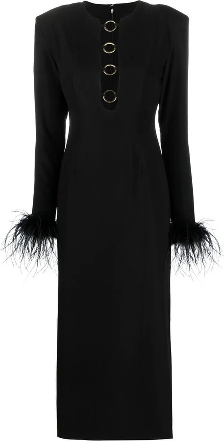 Feather-Trim Midi Dress