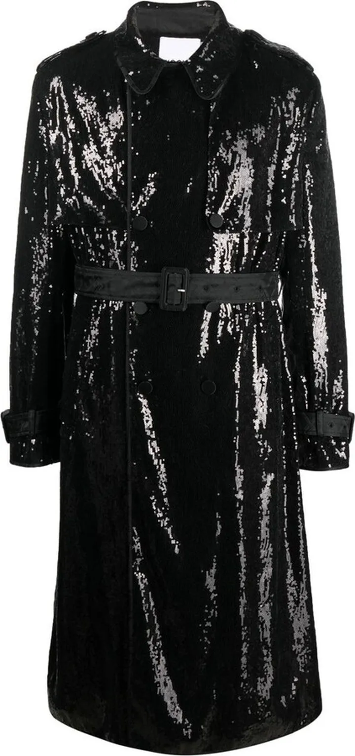 Belted-Waist Sequin Trench Coat