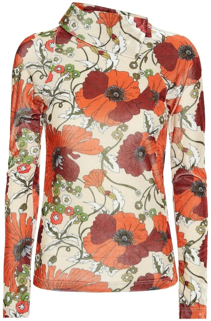 Floral velour turtleneck top