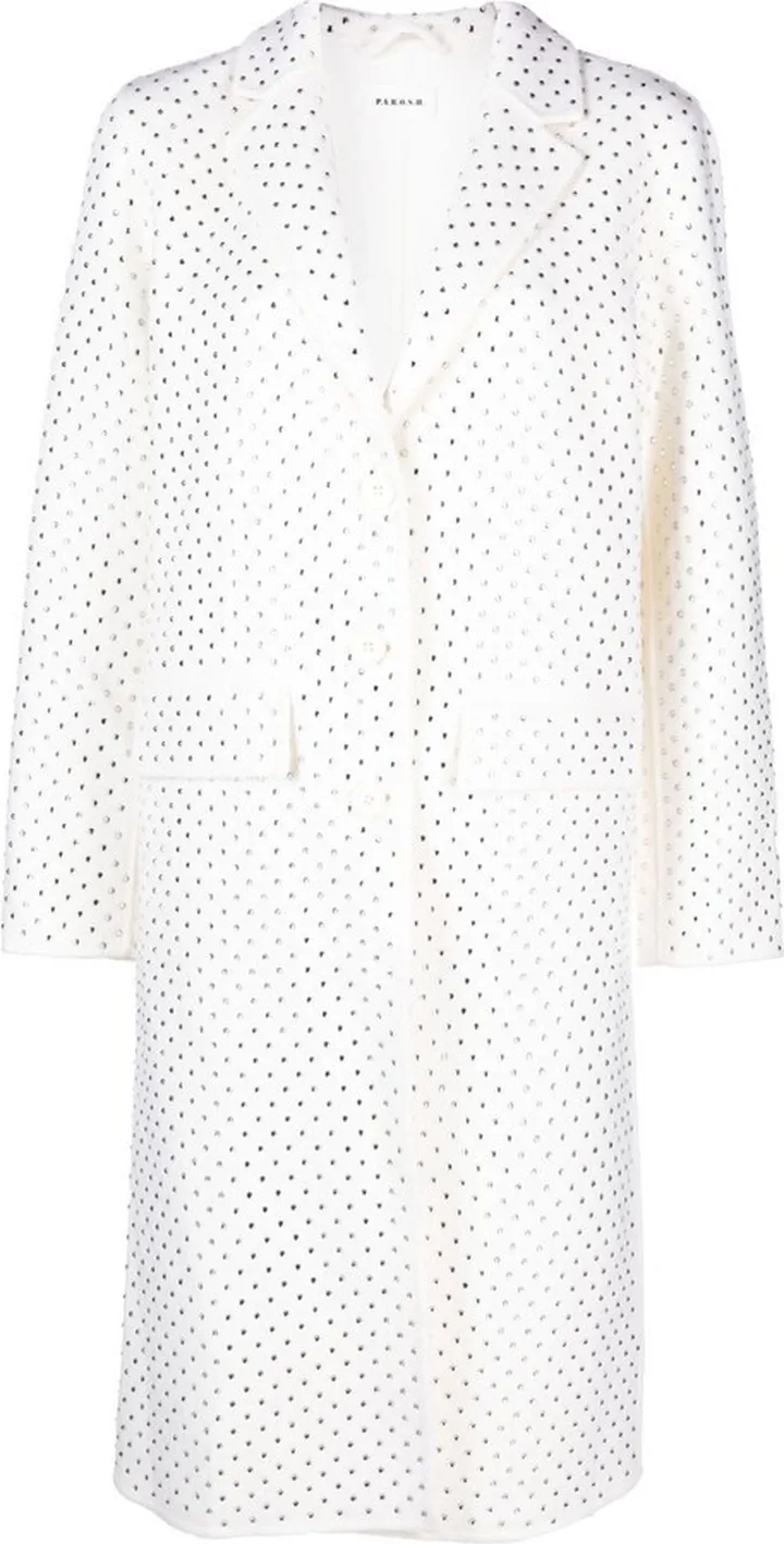 Crystal-Embellished Single-Breasted Coat