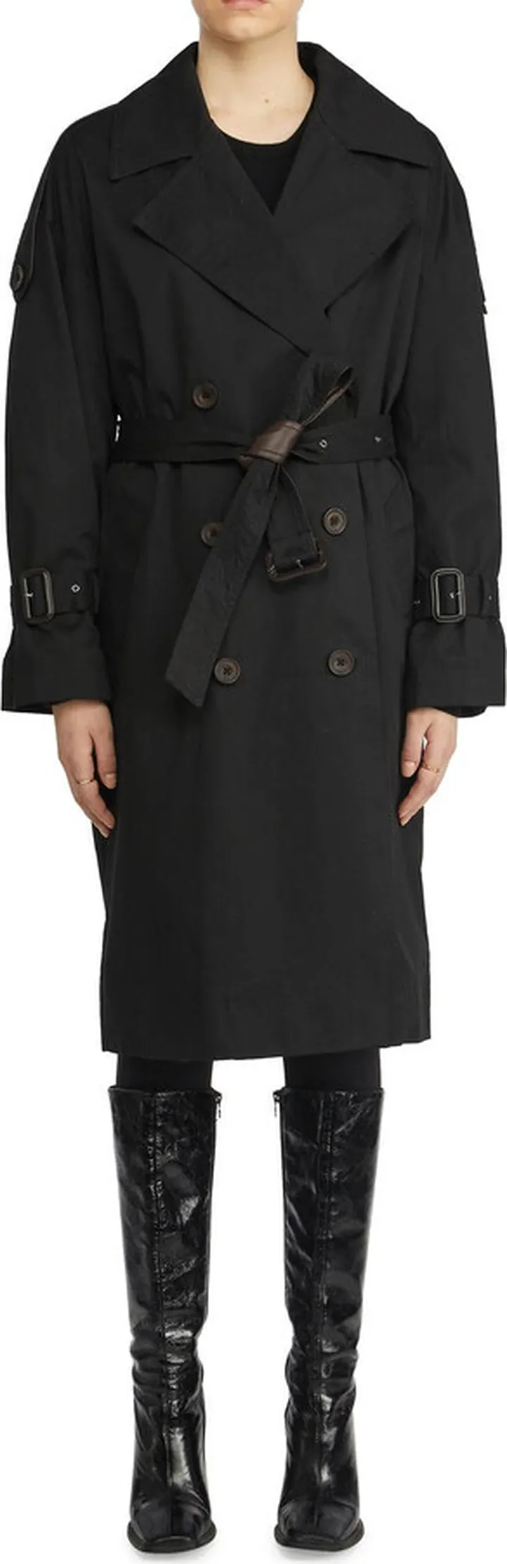 Womens Double-Breasted Midi Trench Coat