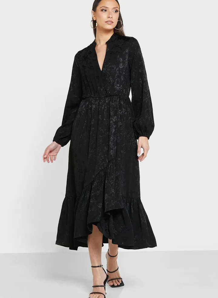 Ruffle Hem Puff Sleeve Dress