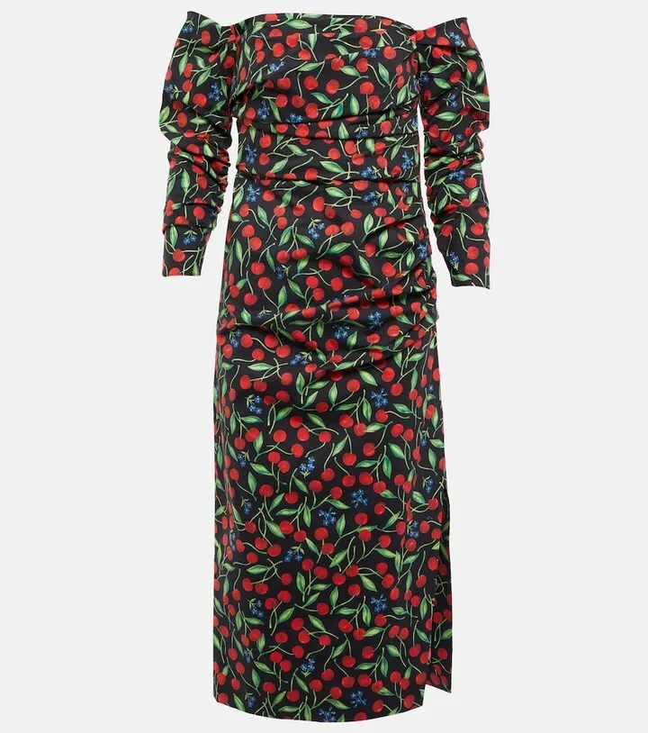 Off-shoulder cotton-blend midi dress