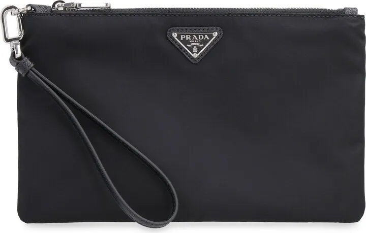 Prada Logo Plaque Zipped Pouch Bag