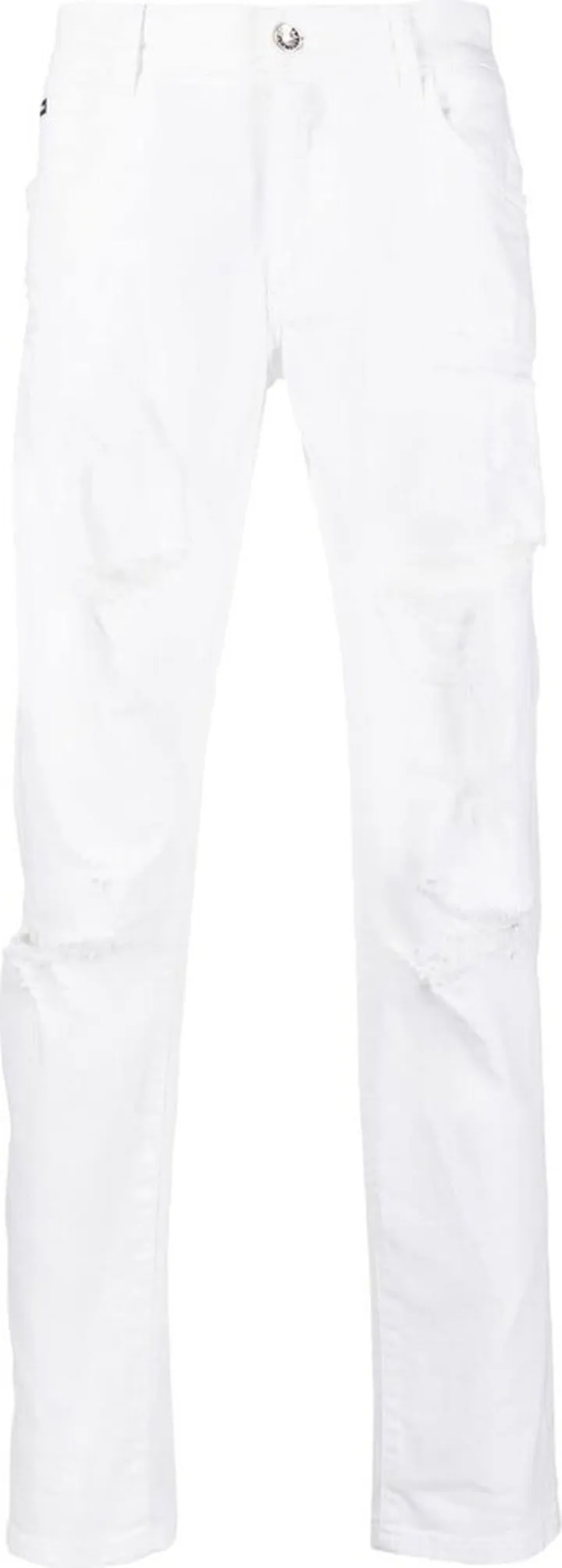 Distressed-Effect Cotton Straight Trousers