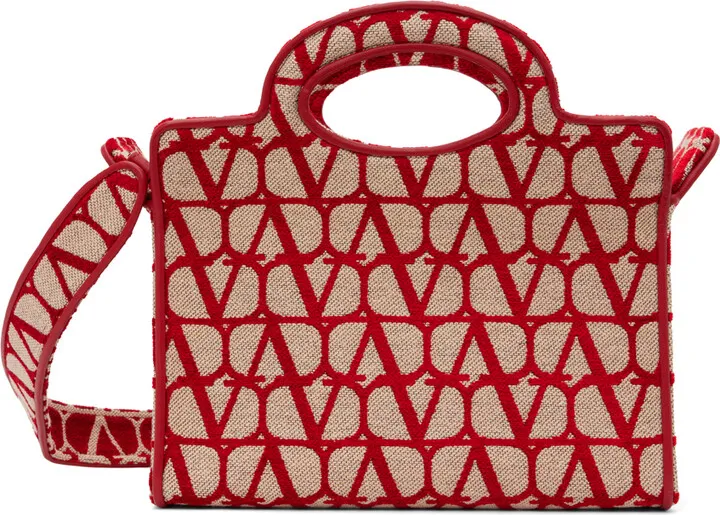 Valentino Garavani Beige & Red 'Le Troisième Toile' Tote