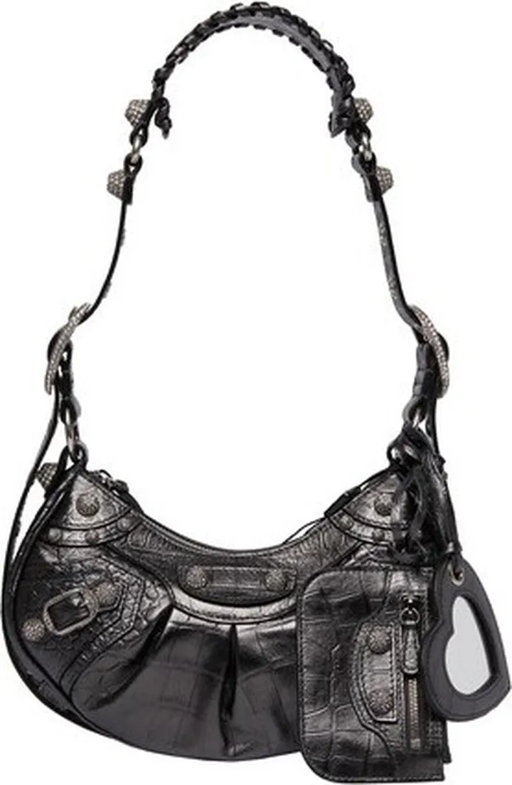Le Cagole XS Shoulder Bag Crocodile Embossed With Rhinestones