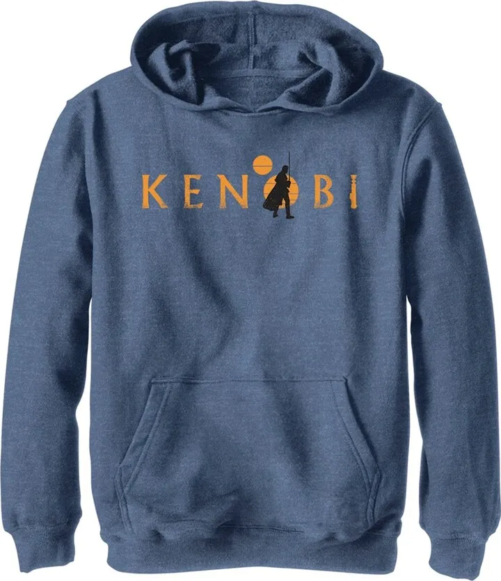 Boy's Star Wars: Obi-Wan Kenobi Silhouette Kenobi Two Suns Pull Over Hoodie - Navy Blue Heather - Medium