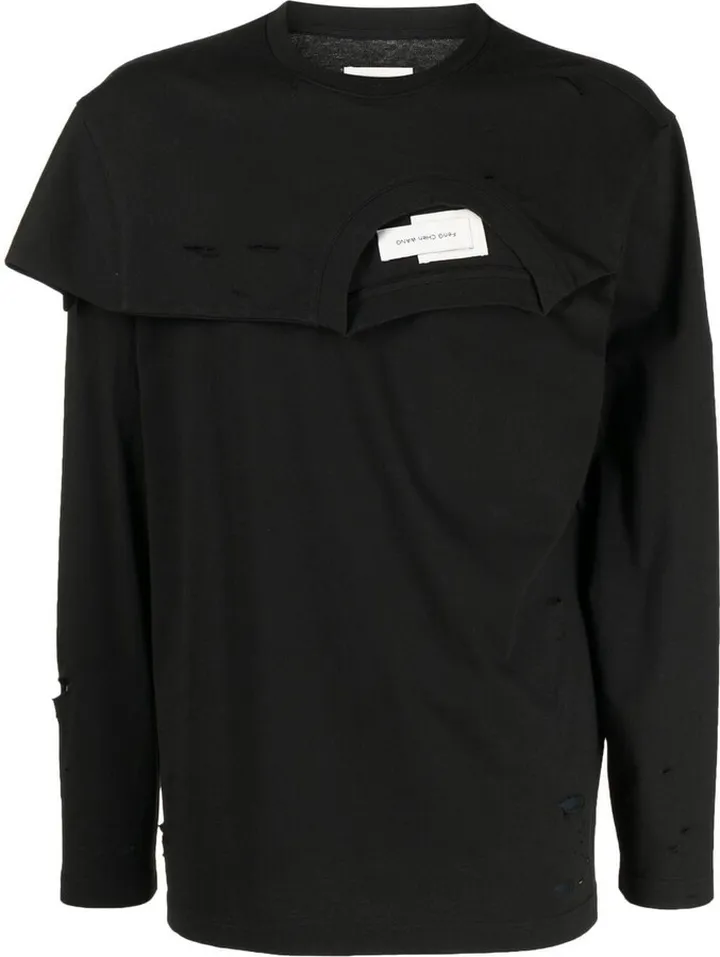double-collar distressed T-shirt