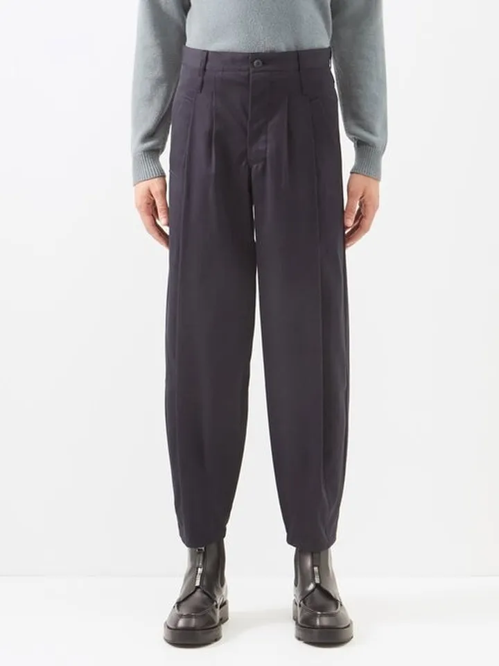 Cropped Pleated Cotton Trousers