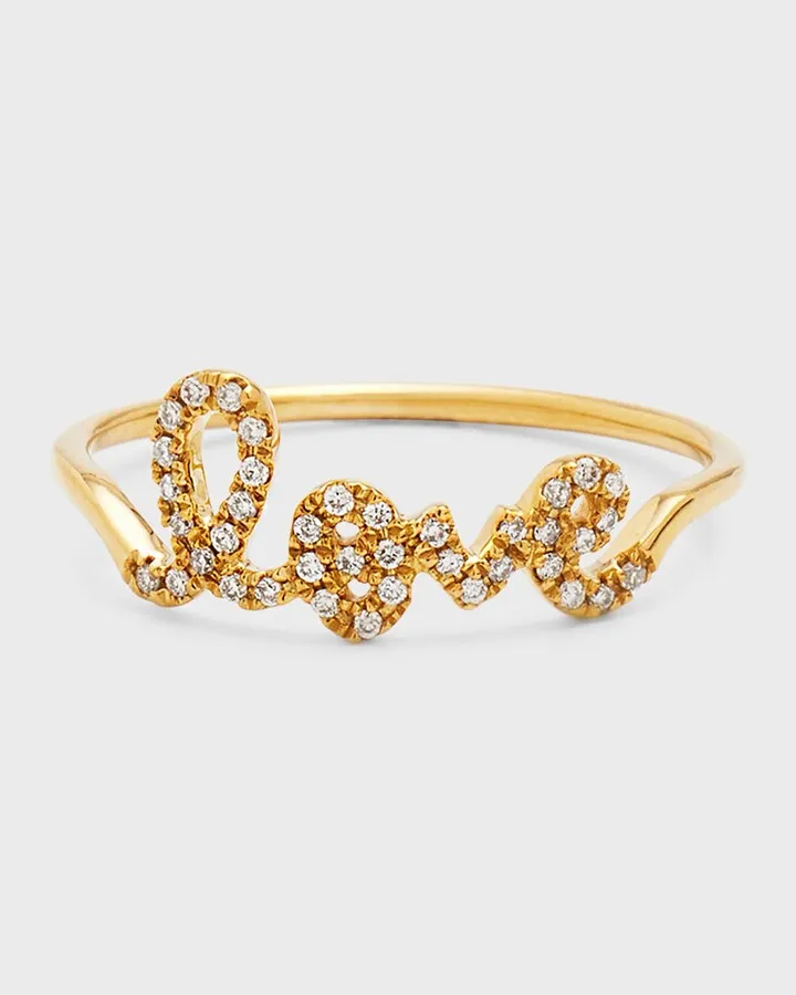 14k Gold Diamond Love Script Ring