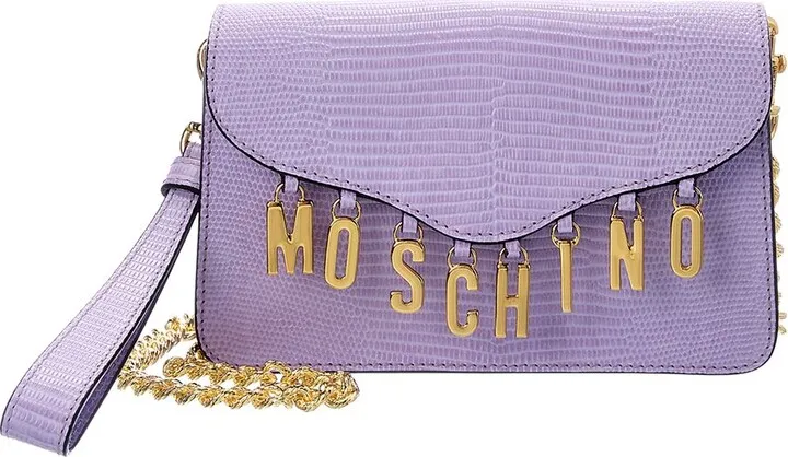 Moschino Logo Lettering Embossed Leather Shoulder Bag