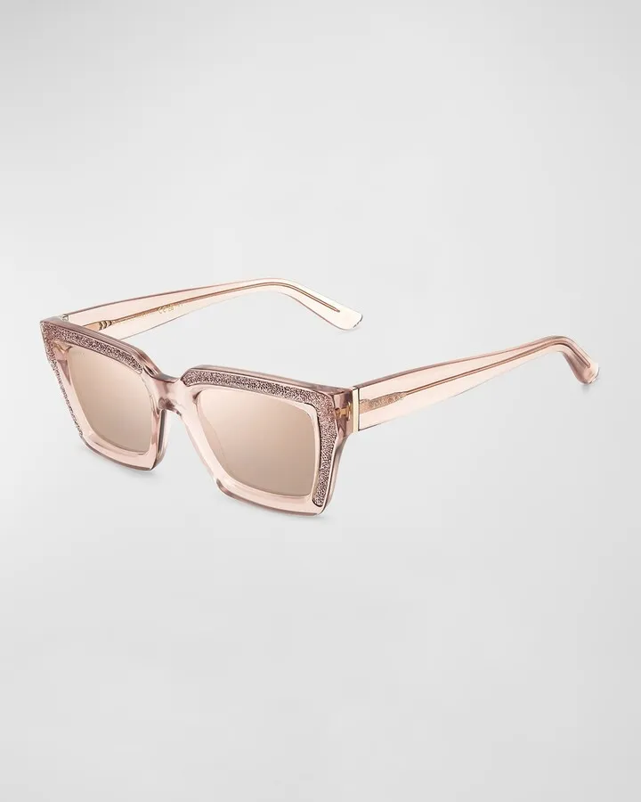 Megs Crystal Panel Plastic Rectangle Sunglasses