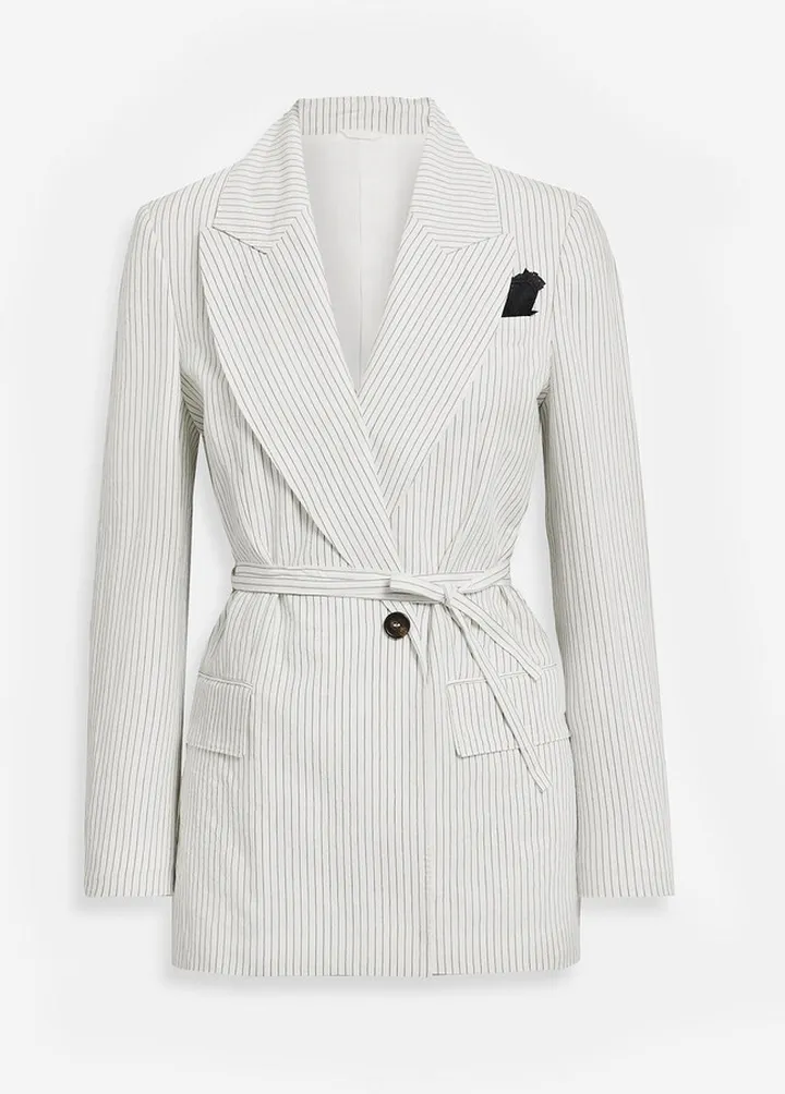 Pinstriped cotton and linen-blend blazer