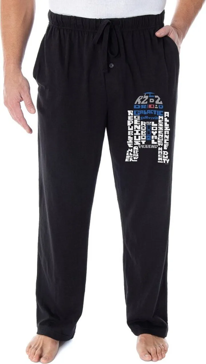 Star Wars Men's R2-D2 Droid Word Art Loungewear Sleep Pajama Pants (S) Black