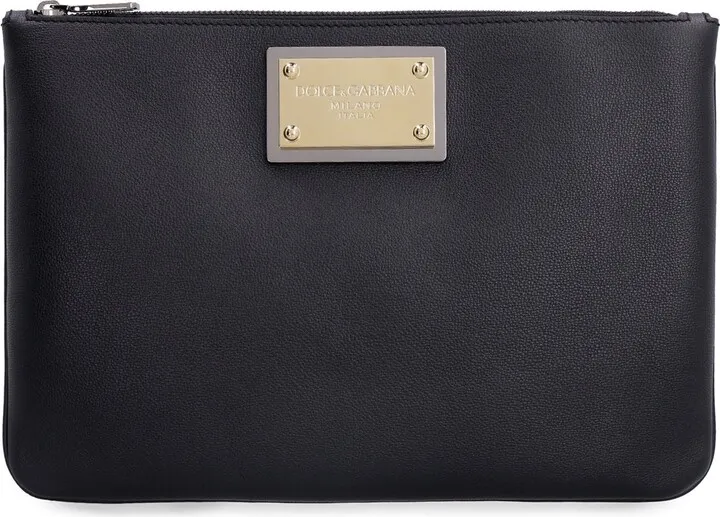 Dolce & Gabbana Logo Plaque Grainy Pouch