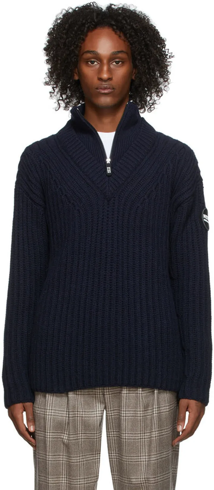 Giorgio Armani Navy Neve Alpaca Quarter-Zip Sweater