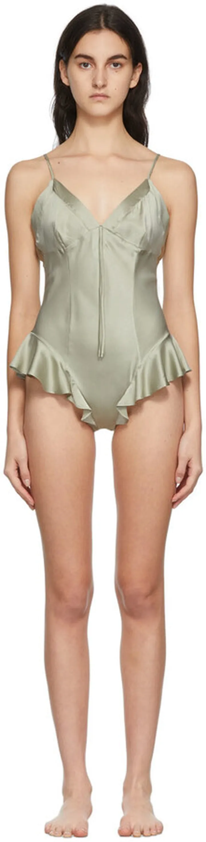 SKIMS Green Silk Teddy Bodysuit