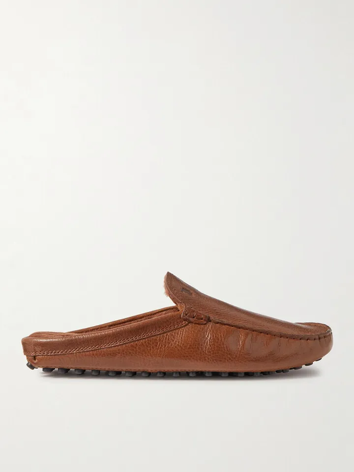 Shearling-Lined Full-Grain Leather Slippers