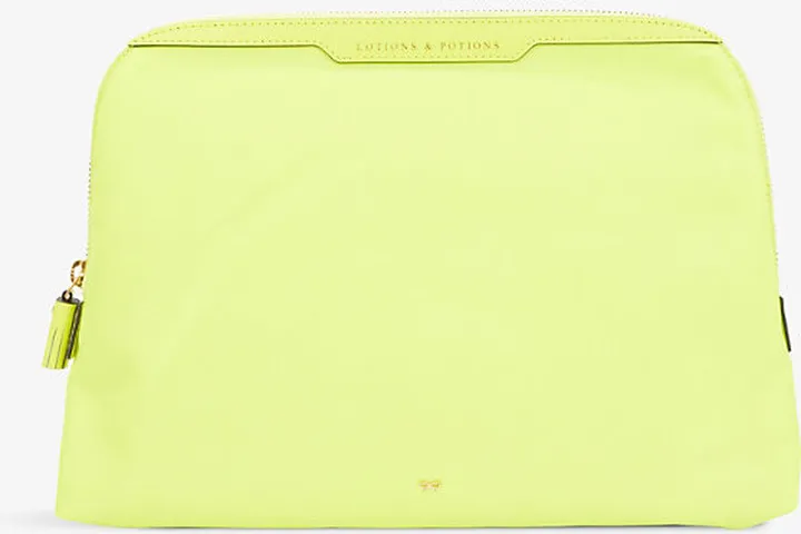 Womens Yellow Lotions and Potions Shell and Leather Washbag