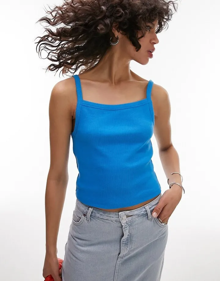 Topshop rib tank top in colbalt