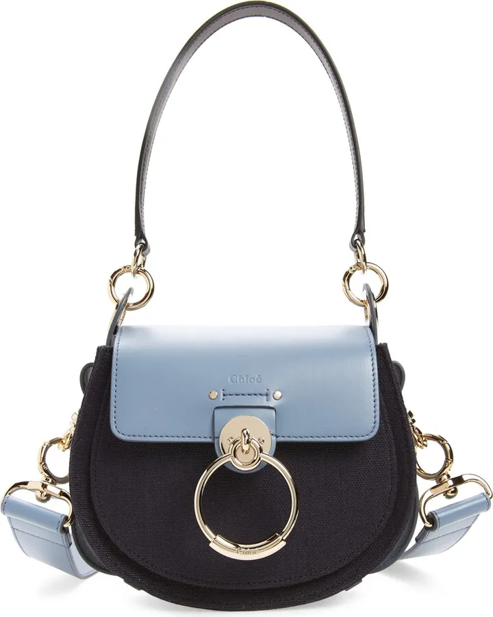 Tess Colorblock Linen Canvas & Leather Saddle Bag