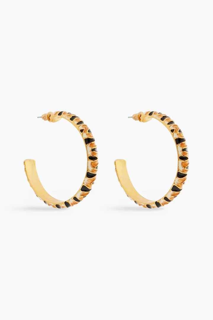 Gold-tone enamel hoop earrings