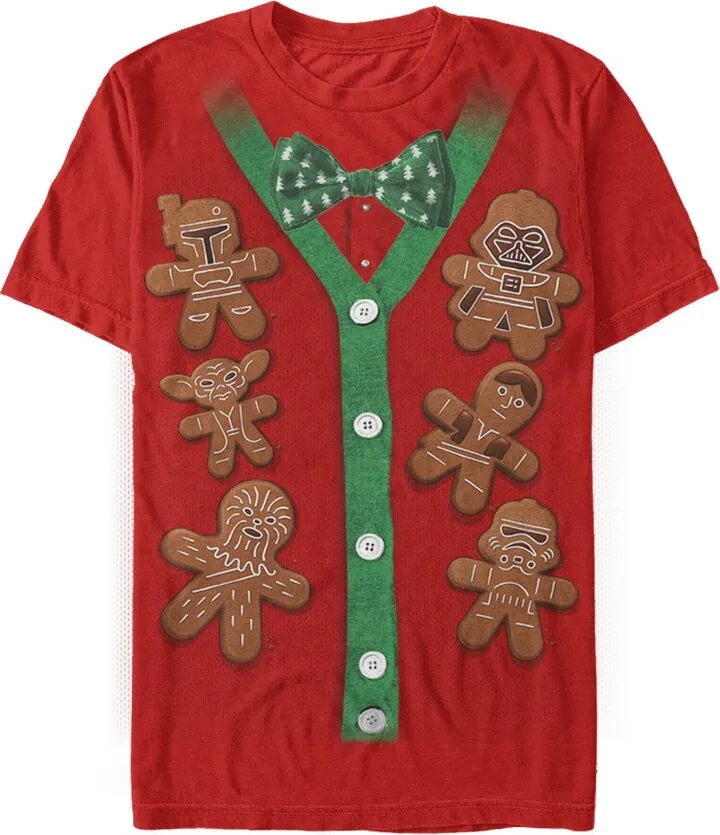 Men's Star Wars Christmas Cookies Cardigan Print T-Shirt - Red - 3X Large