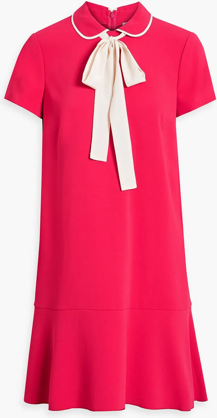 Pussy-bow crepe mini dress