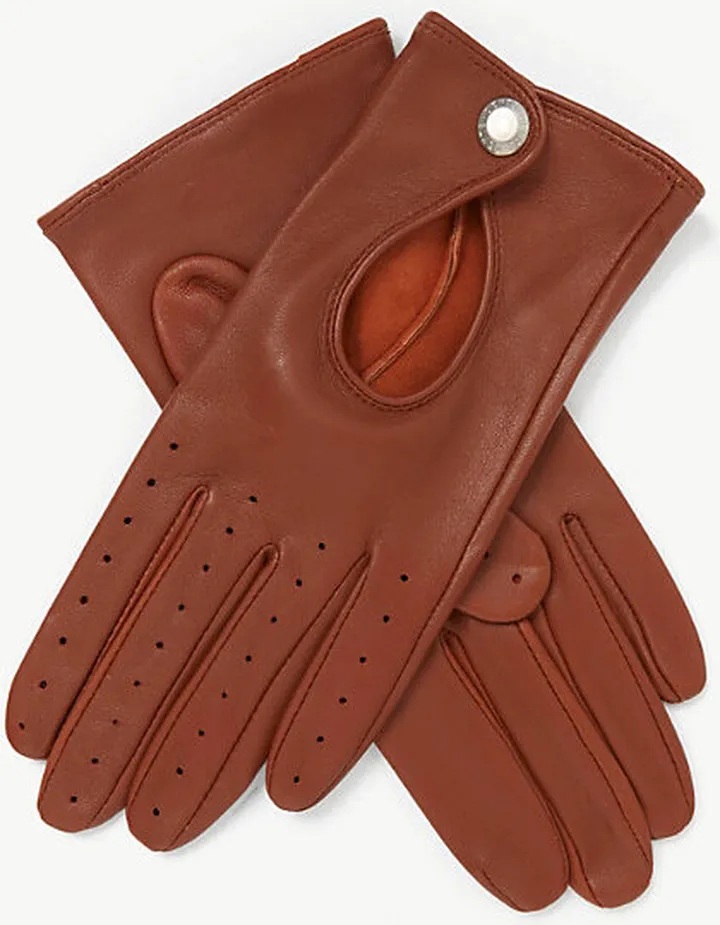 Womens Cognac Thruxton Keyhole Leather Driving Gloves