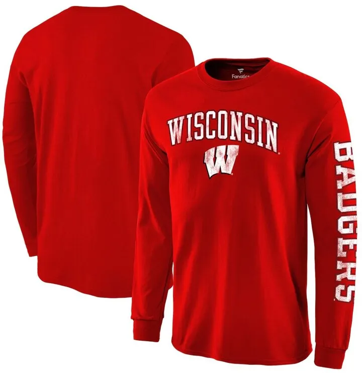 Men's Red Wisconsin Badgers Distressed Arch Over Logo Long Sleeve Hit T-shirt