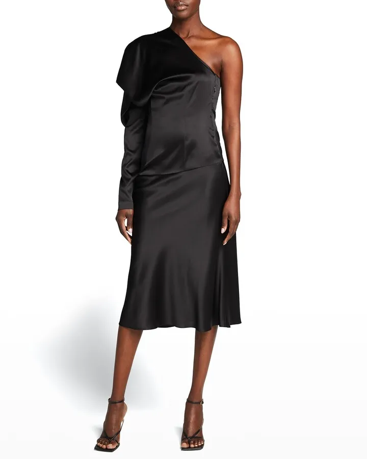 Silk One-Shoulder Midi Dress