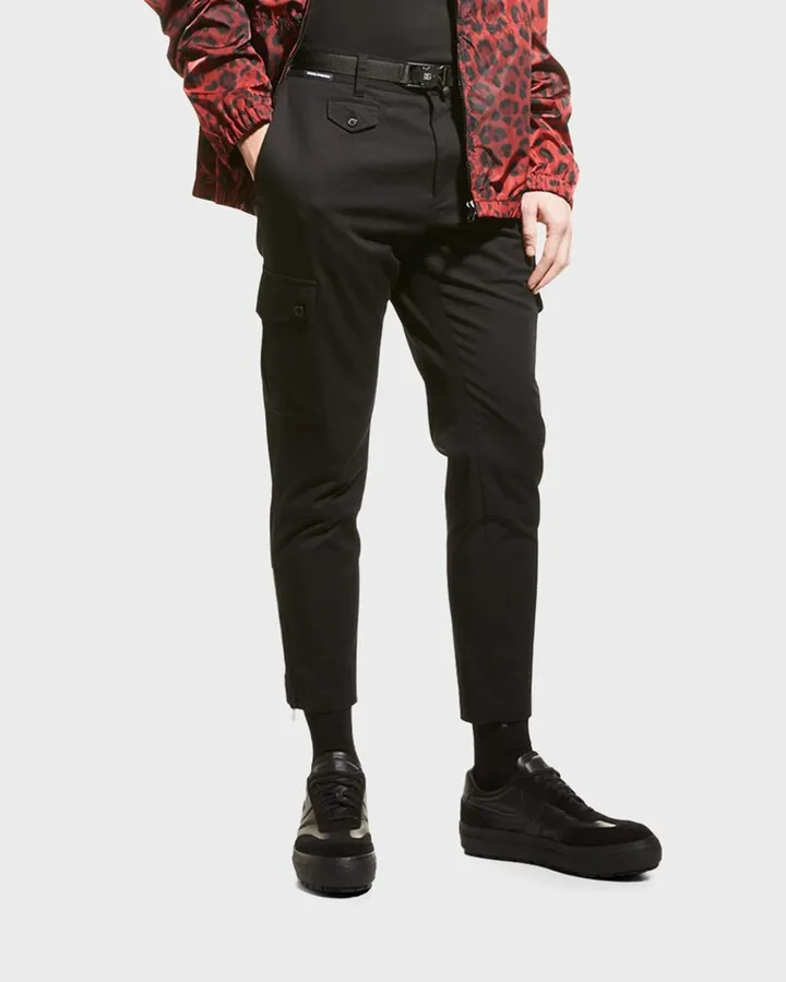 Men's Belted Stretch-Denim Cargo Pants